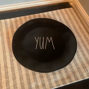 NEW - Rae Dunn Black Ceramic Plate with 'YUM' Script